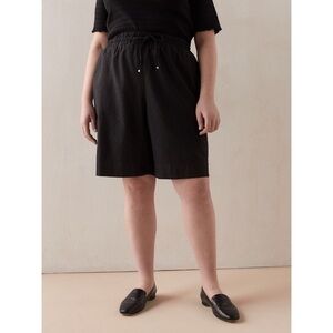ADDITION Elle Linen Blend Pull-On Bermuda Shorts Black Size 2X
